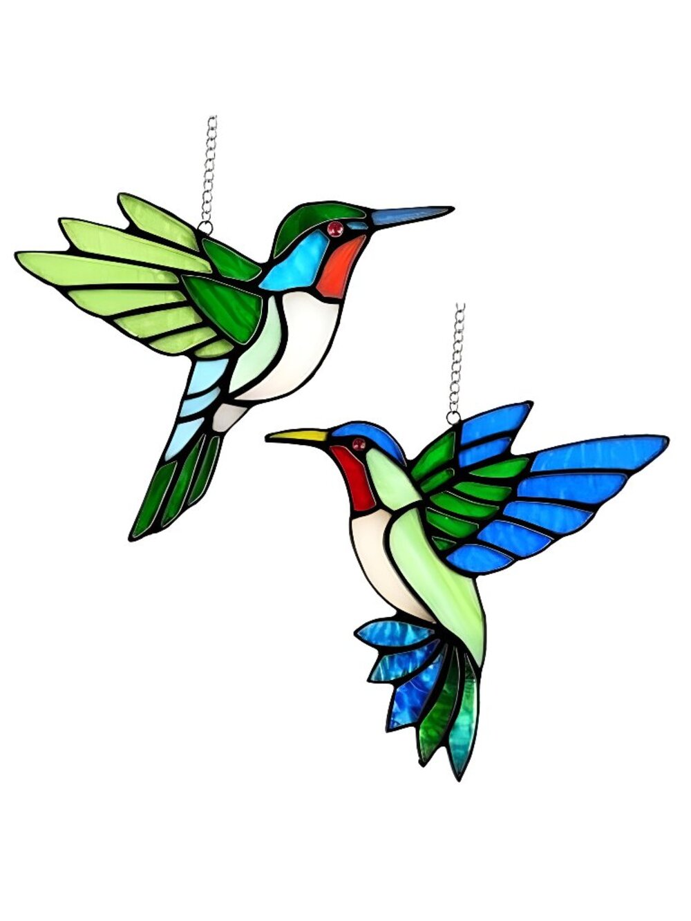 2 Packs Hummingbird Stained Glass Window Hanging Suncatchers - 6 Inch Handmade